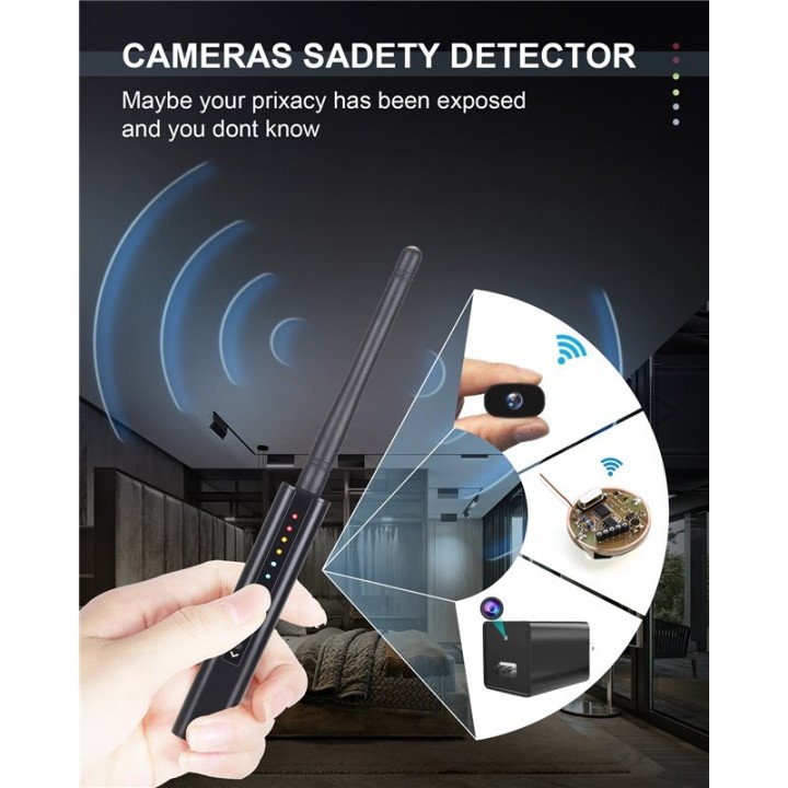 RF Detector & Hidden Camera Bug Finder – Digital Sensitivity Control, Detects Audio Bugs, WiFi Cameras, GPS Trackers