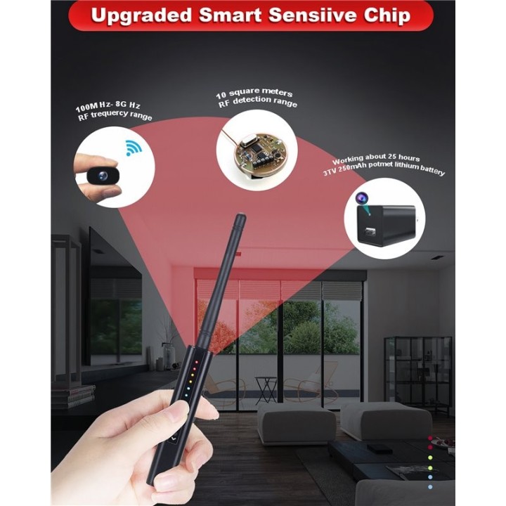 RF Detector & Hidden Camera Bug Finder – Digital Sensitivity Control, Detects Audio Bugs, WiFi Cameras, GPS Trackers