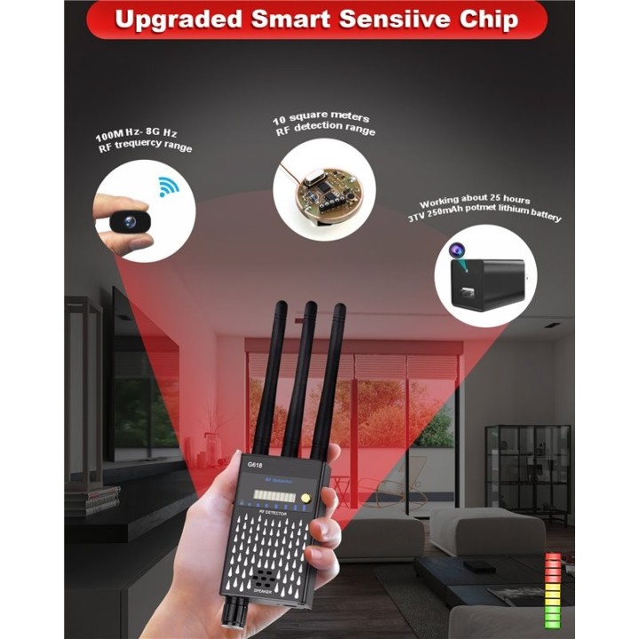 Hidden Camera & Bug Detector – RF Signal Scanner for GPS Trackers, Audio Bugs, Wireless Cameras, & Privacy Protection