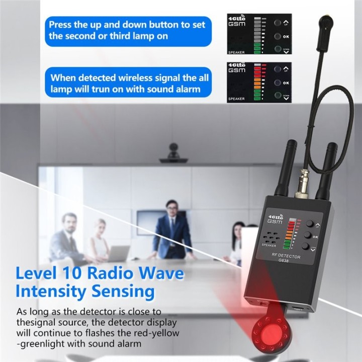 G638M Anti Spy Detector - Hidden Camera, GPS Tracker, RF Signal & Radiation Scanner, WIFI Bug Finder