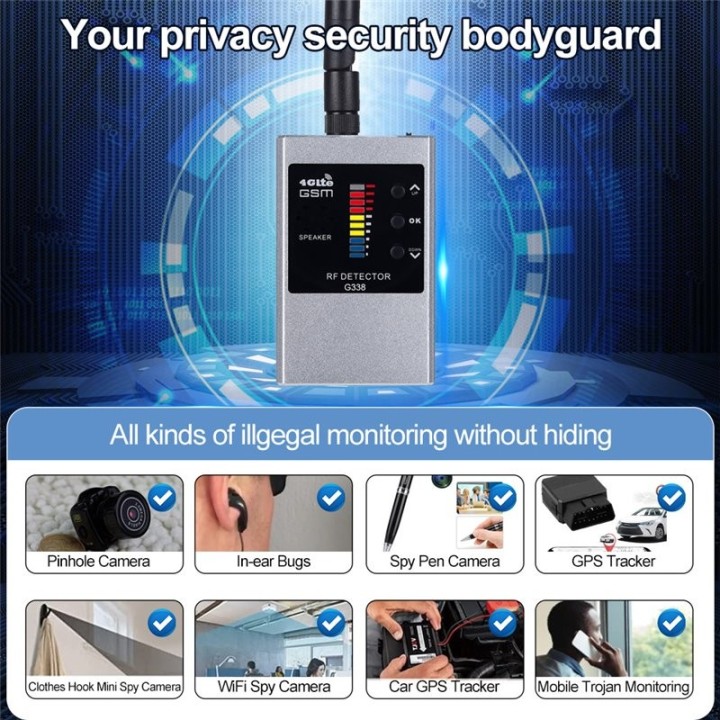 G338W Anti-Spy Detector – Detect Hidden Cameras, GPS Trackers, RF Signals & More (300-2700MHz)