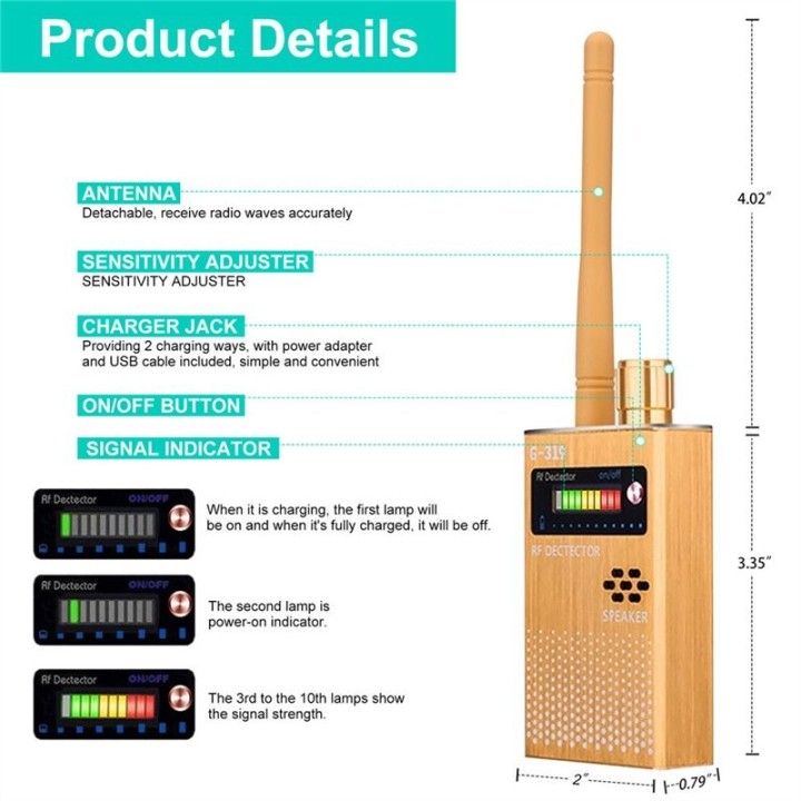 G319 Anti-Spy Detector | Hidden Camera, GPS Tracker, and RF Signal Scanner