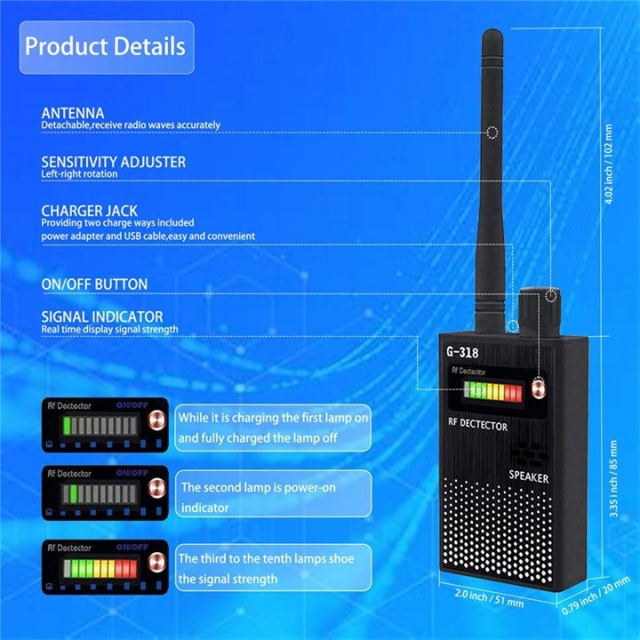 G318 Wireless Anti-Surveillance Detector – Detect GPS Trackers, Hidden Cameras, Bugs & More (300-2700MHz)