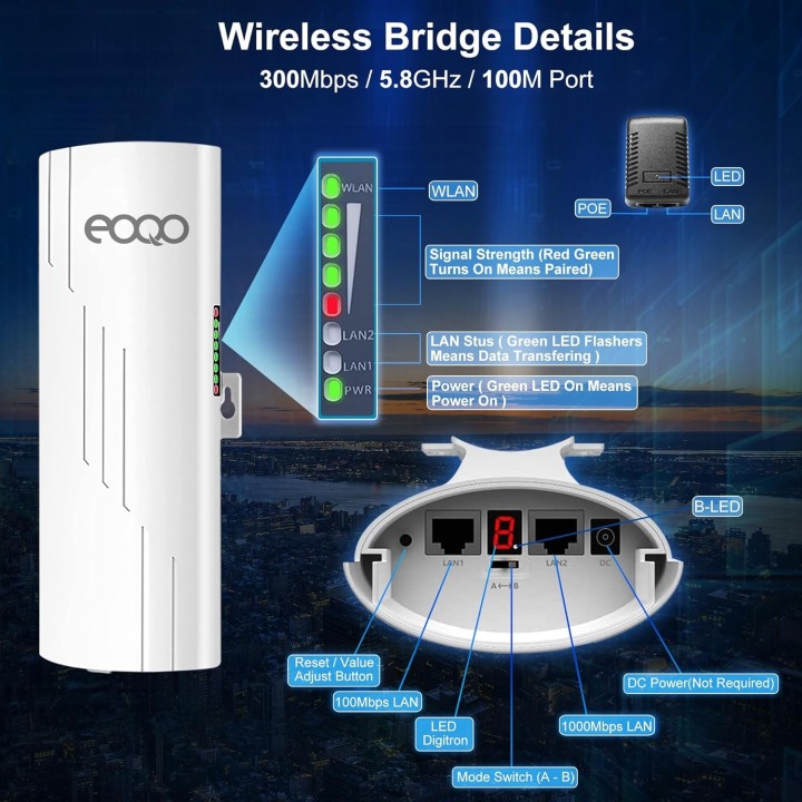 CPE550 Outdoor Wireless Bridge – 3KM Range, 100Mbps, IP65 Waterproof for Starlink