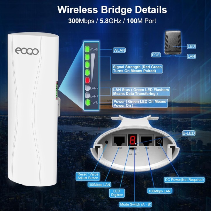 CPE560 Point-to-Point Wireless Bridge – 3KM Range, 300Mbps Wireless, Plug-and-Play Setup