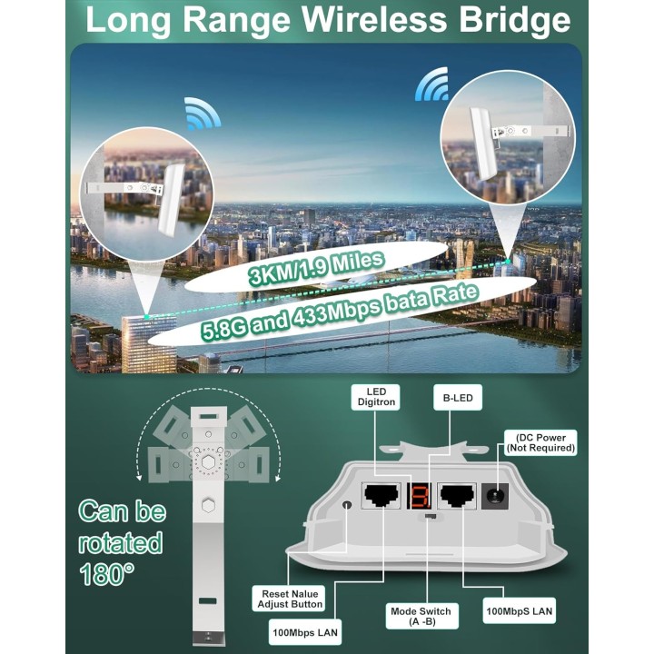 Point-to-Point Wireless Bridge for Starlink – 2KM Range, 12dBi Antennas, Easy Installation